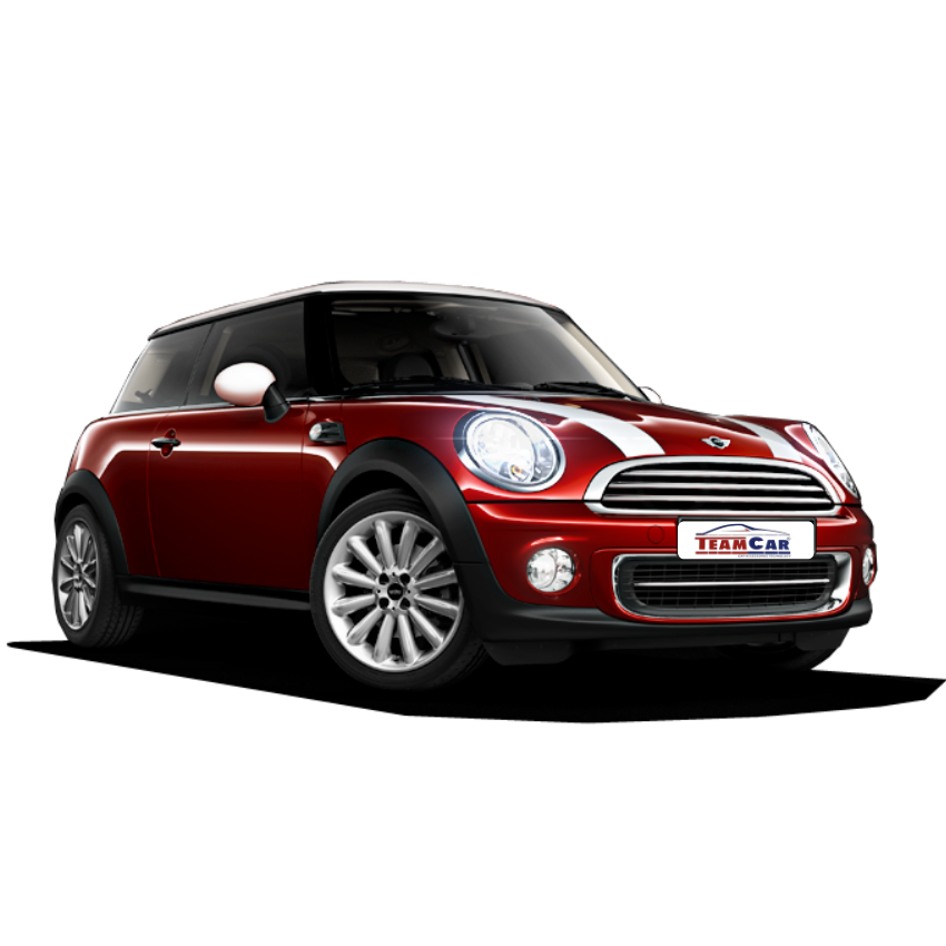 Red Mini Cooper car on a white background