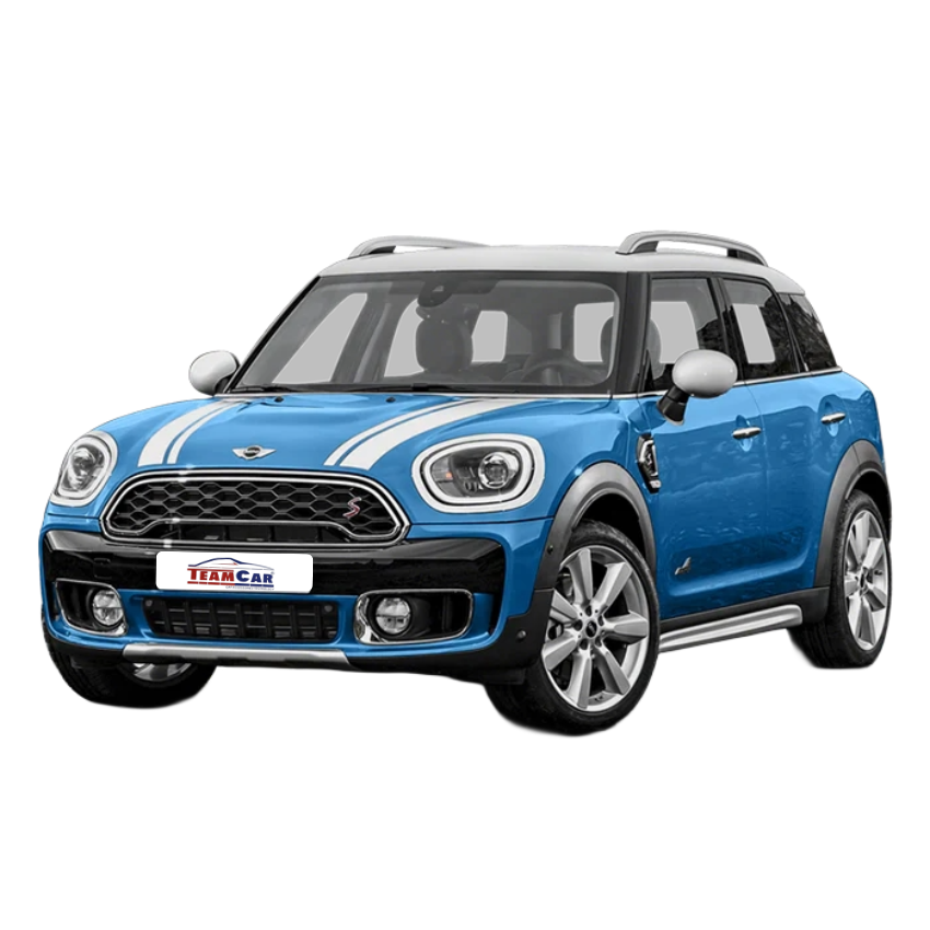 Blue Mini Cooper Countryman on a white background