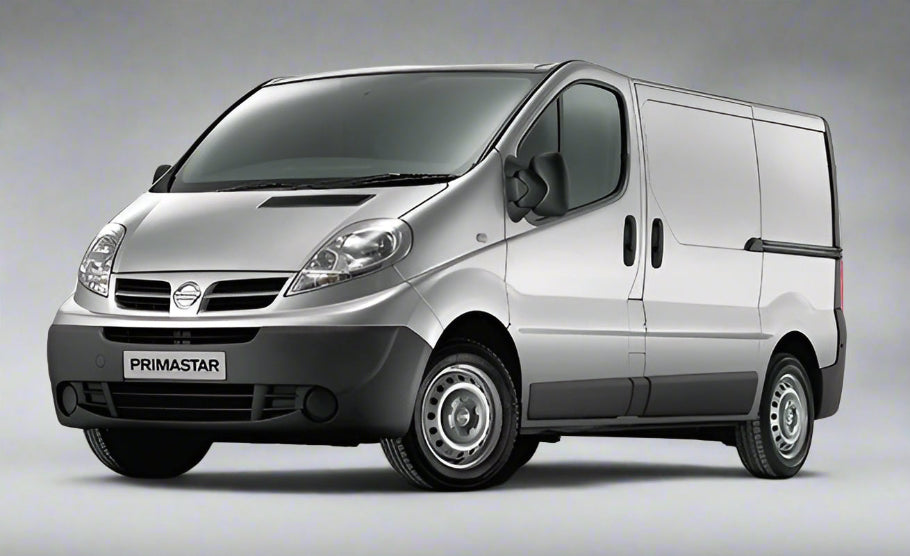 Silver van with 'Primastar' branding on a white background
