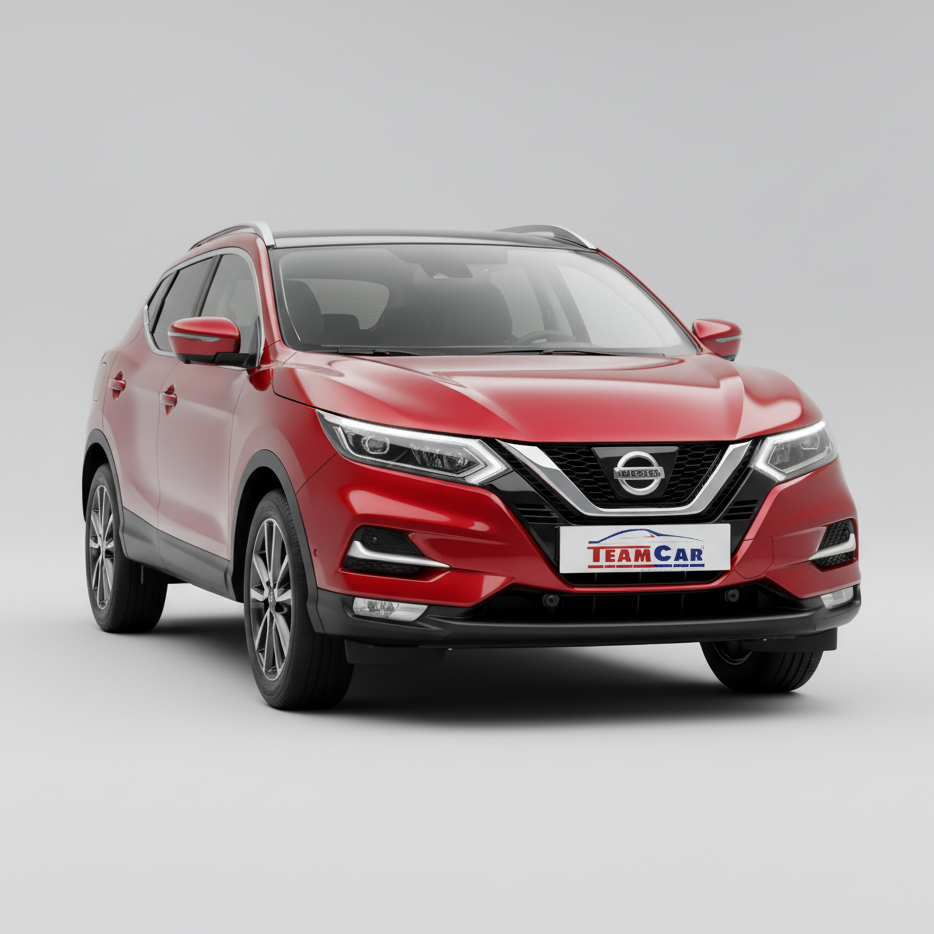 Red Nissan car with a colorful gradient effect on a gray background