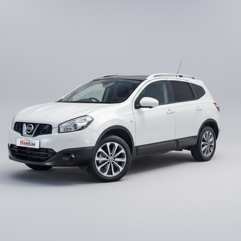 White Nissan Qashqai J10 (2007–2013) SUV with a clear background