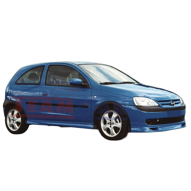Blue Opel Corsa C (2000–2006) on a white background