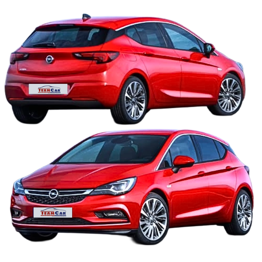 Red Opel Astra K Hatchback (2015–2021) car shown from front and side on a white background