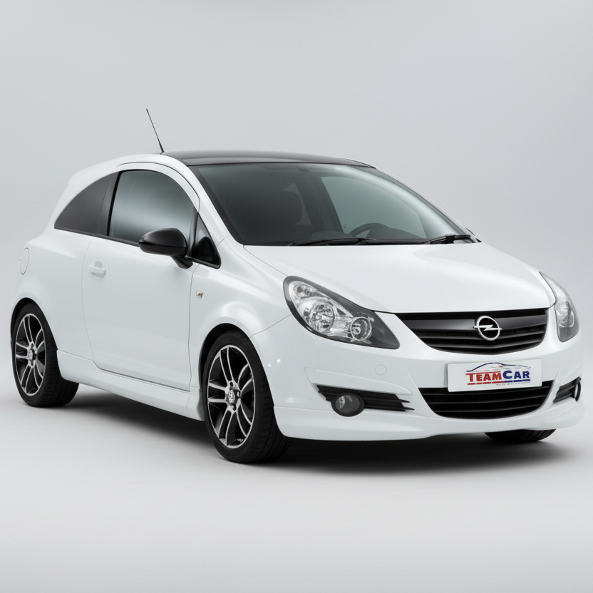 White Opel Corsa D on a white background