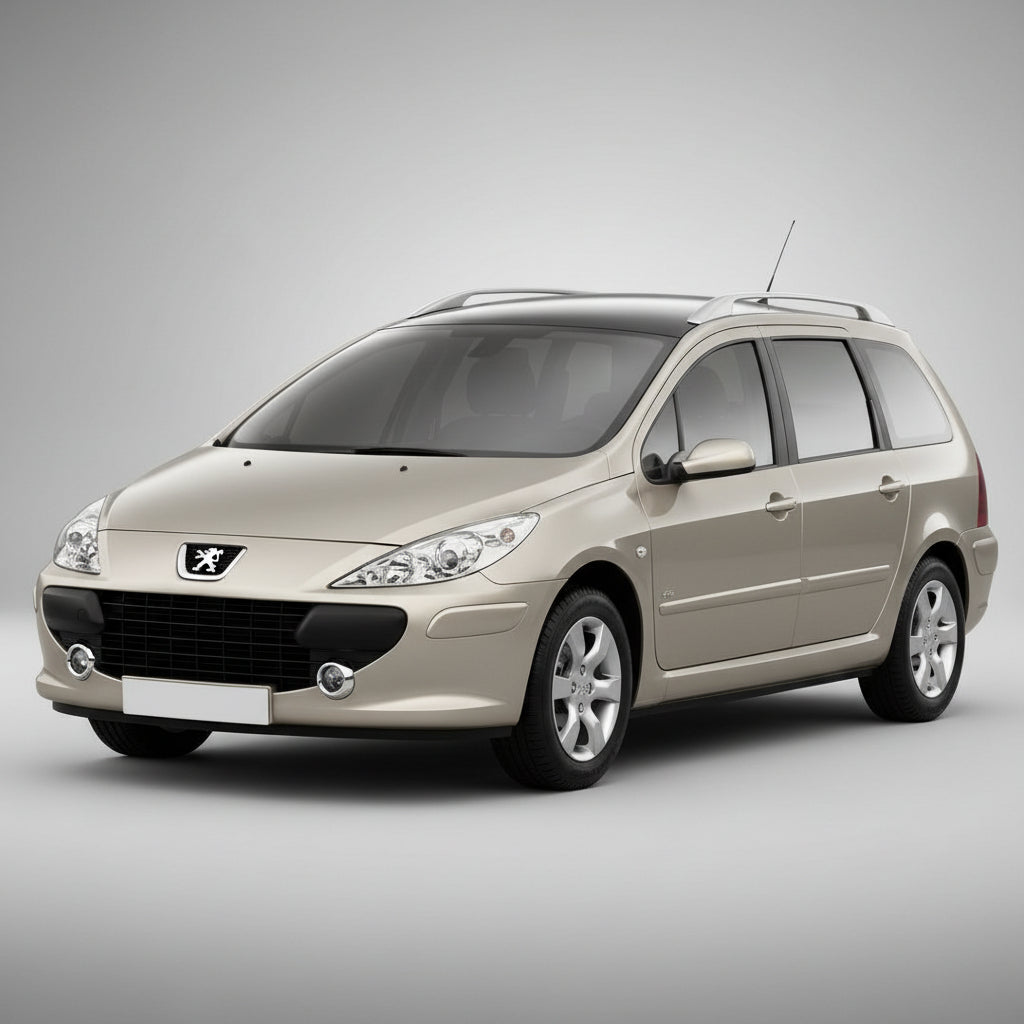 Beige Peugeot car on a gray background