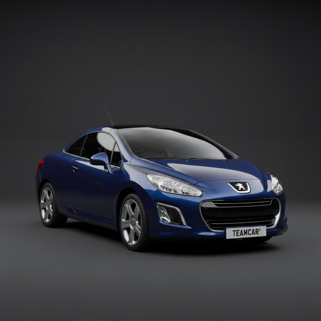 Blue car with 'TEAMCAR' branding on a dark background