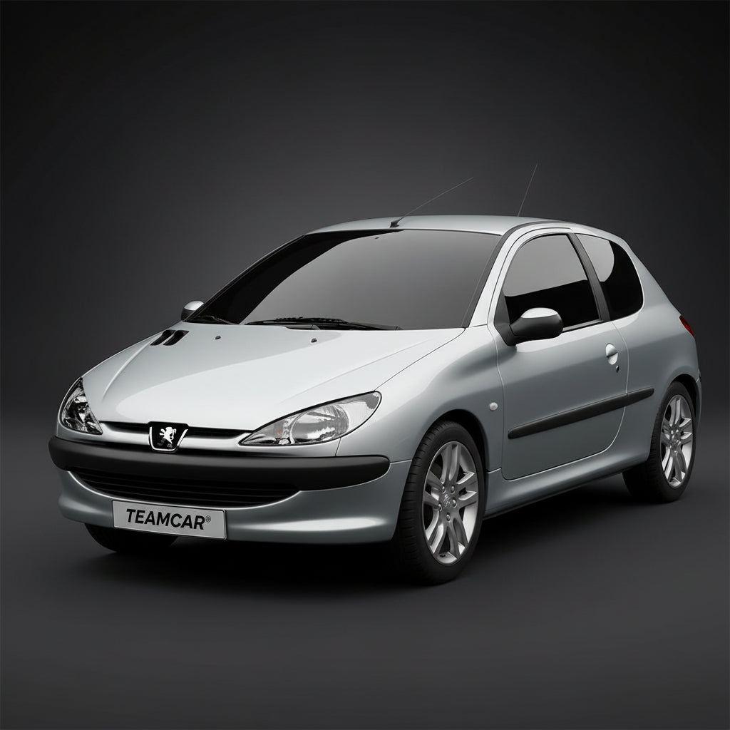 Silver car with 'Teamcar' branding on a dark background