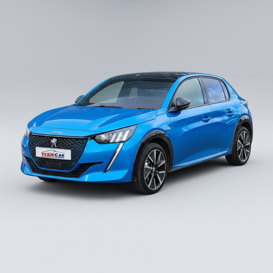 Blue Peugeot 208 II (P21, 2019–prezent) on a white background