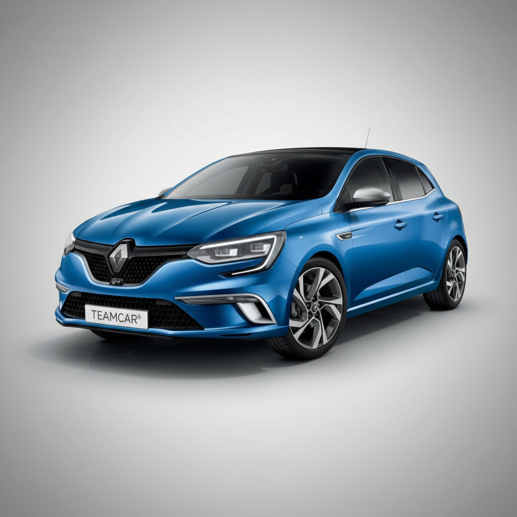 Renault Megane IV hatchback albastru pe fundal alb