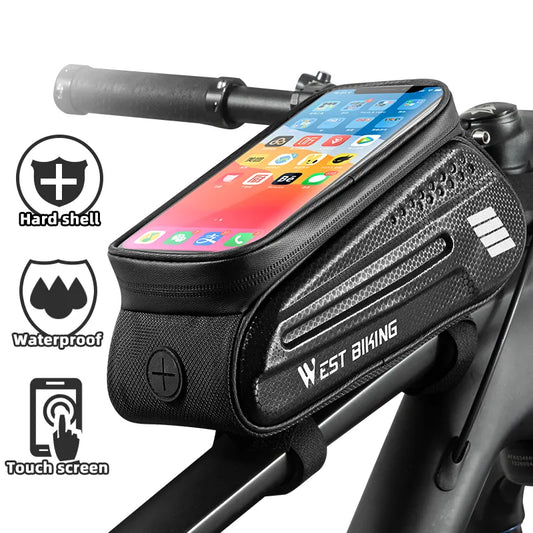 Geantă Bicicletă Premium WEST BIKING cu Suport Telefon Smart 7.0 Inch | Waterproof cu Touch Sensibil, pentru Cadru Față, MTB și Bicicletă de Șosea