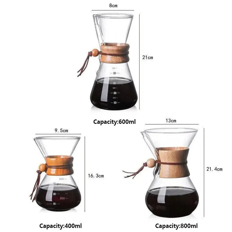 Cafetieră Manuală din Sticlă cu Filtru din Oțel Inoxidabil Prepararea Cafelei prin Picurare