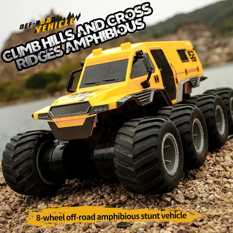 Mașină RC 8x8 Amfibie 8WD black-in acțiune climb hills and cross ridges amphibious