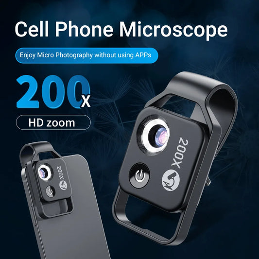 Microscop Digital 200X cu LED pentru Telefon Mobil - Lentilă SuperMacro Universala pentru iPhone și Samsung