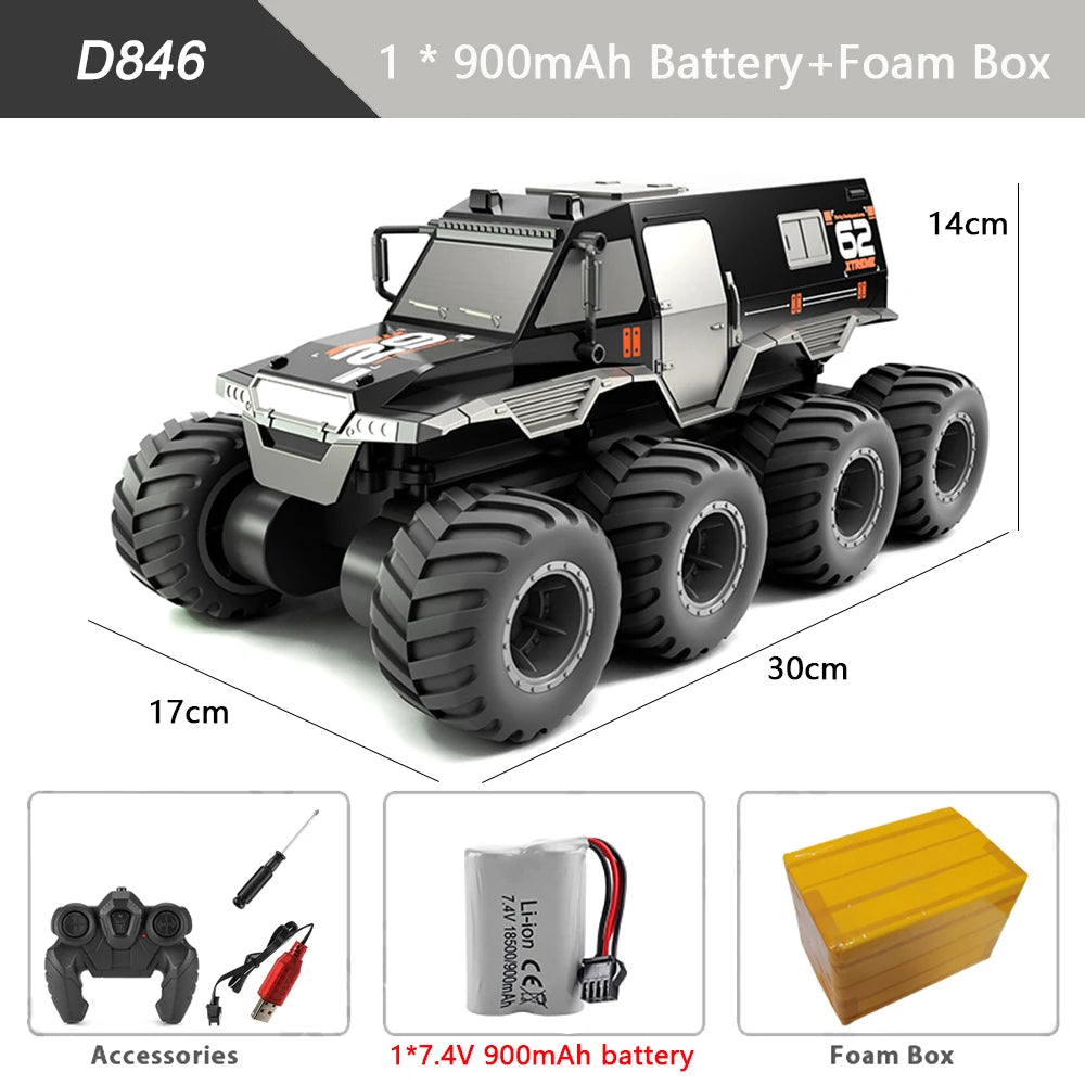 Mașină RC 8x8 Amfibie 8WD black-conținut package-accesories,remote,usb cable,7.4V 900 mAh battery ,foam box