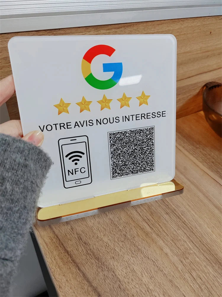 Placă Personalizată Google Review cu Cod NFC - Semn din Acril pentru Afaceri și Magazine