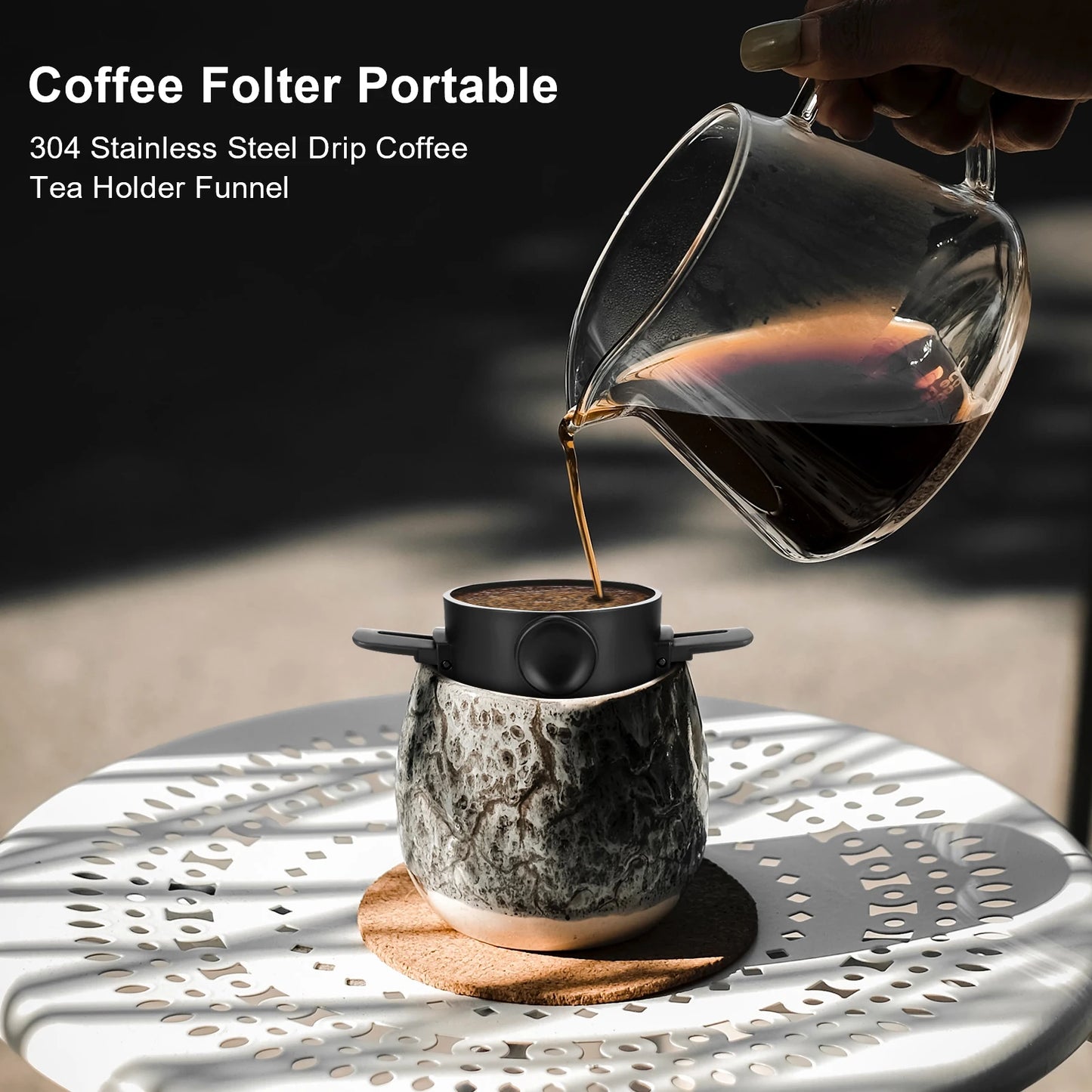 Filtru de Cafea Pliabil și Portabil din Oțel Inoxidabil | Infuzor Reutilizabil și Ușor de Curățat, Fără Filtru de Hârtie