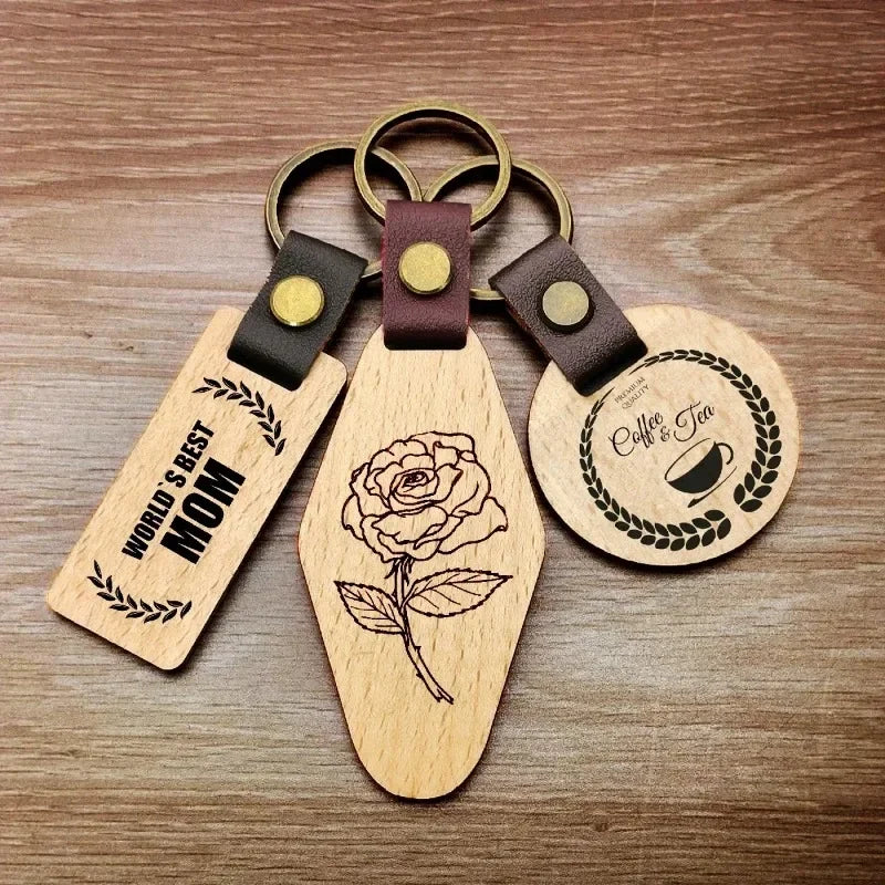 🔑 BrelocPersonalizat Retro DinLemnȘiPiele - CadoulPerfect! 🔑