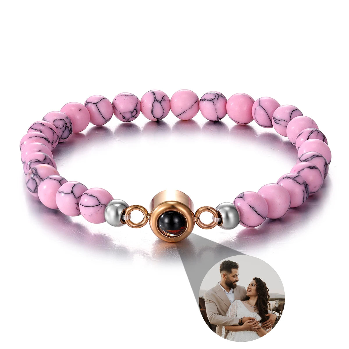 Brățară Personalizată cu Proiecție Foto pink black color beads