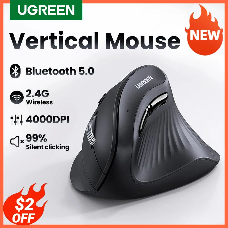 Mouse Vertical Wireless Ergonomic UGREEN MU008 - Bluetooth 5.0 și 2.4G