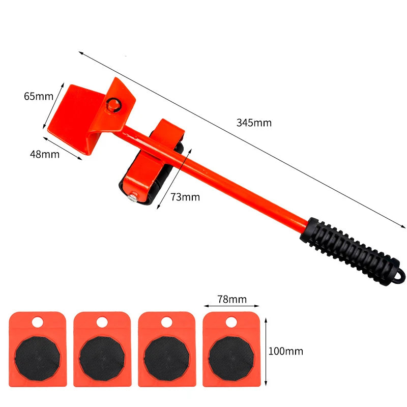 Setul complet de mutat mobilă și electrocasnice Heavy Duty, inclusiv dimensiunile ridicătorului și dimensiunile celor 4 role.