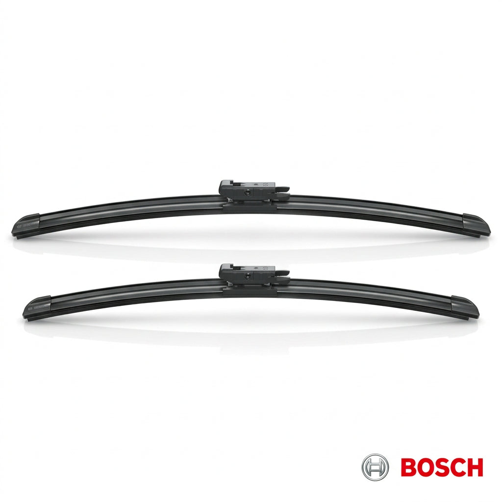 Set Bosch Aerotwin A637S cu două ștergătoare negre, vedere frontală