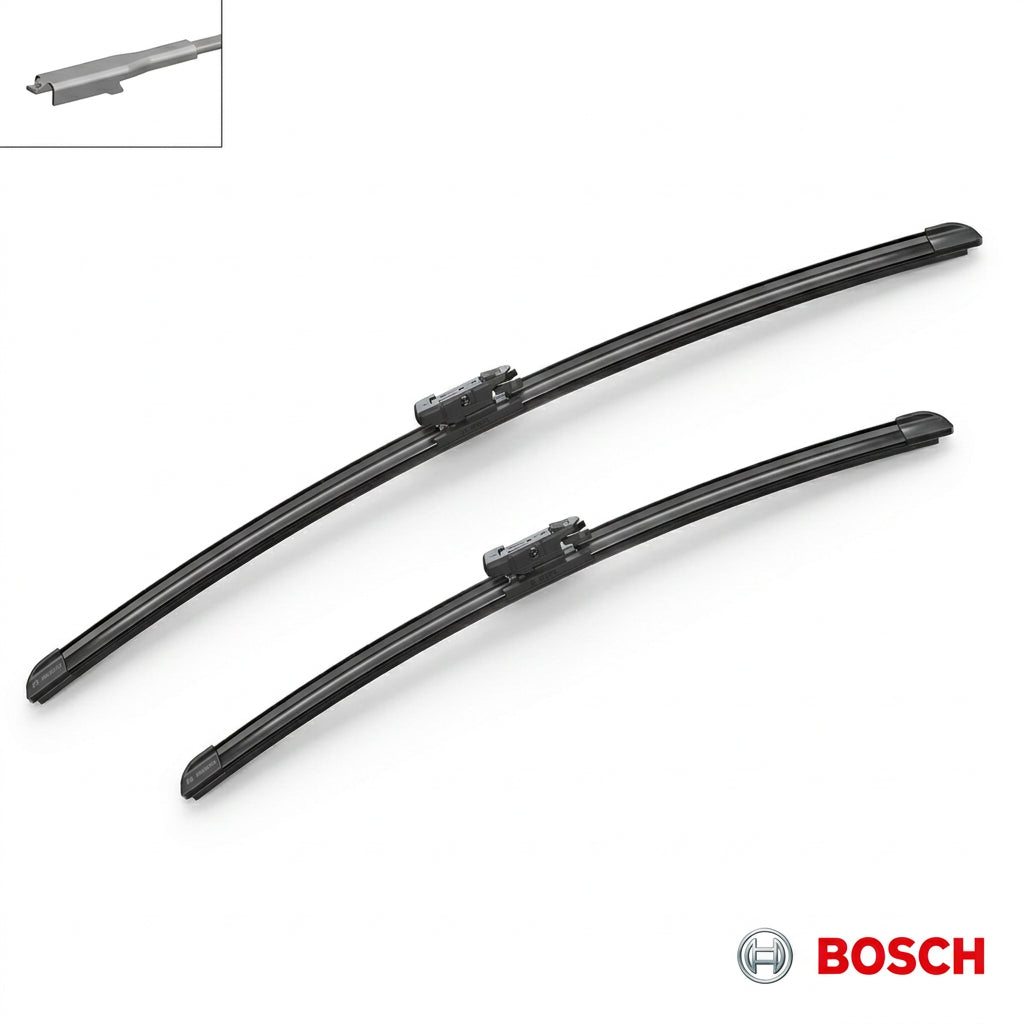 Set Bosch Aerotwin A986S în vedere oblică și ilustrația brațului compatibil