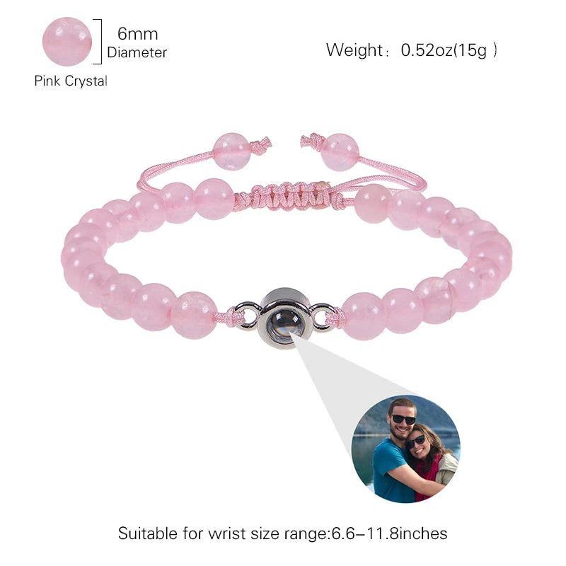 Brățară Personalizată cu Proiecție Foto din Pietre Naturale pink crystal