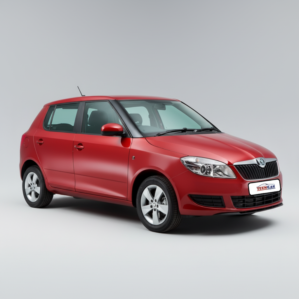 Red Skoda Fabia II Hatchback (2007–2014) on a white background