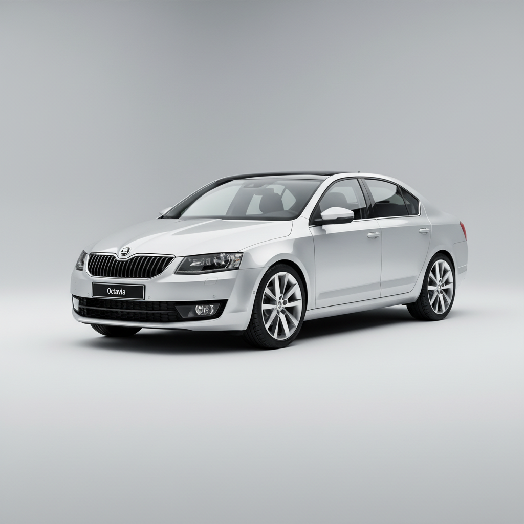 Silver Skoda Octavia car on a white background