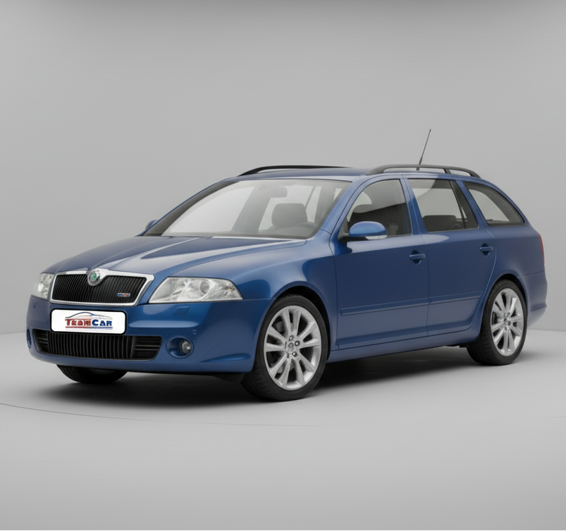 Blue Skoda Octavia II Combi (2004–2009) on a gray background
