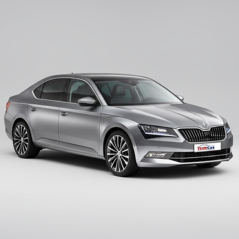 Silver Skoda Superb III (2015–2023) car on a white background