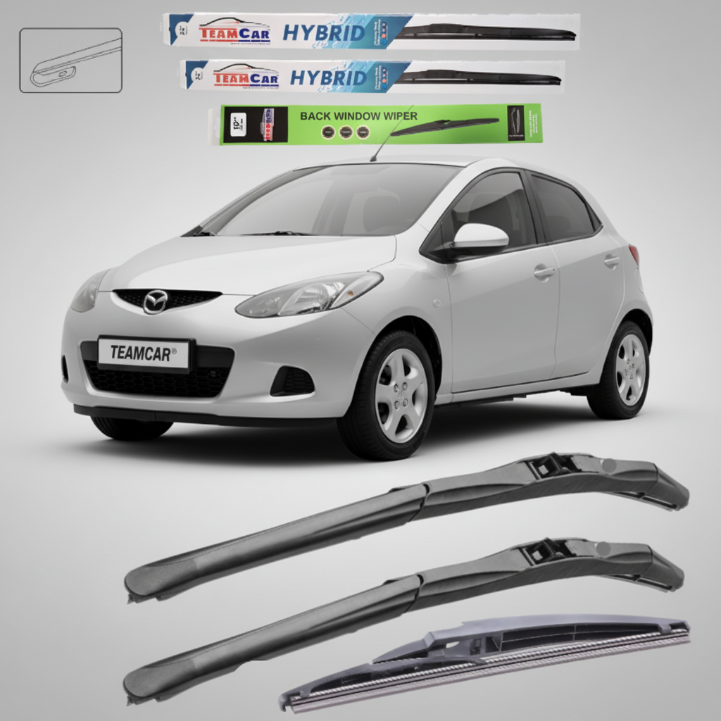 Ștergătoare Mazda 2 DE 2007-2010 5 uși | Set Față și Spate Hibrid – TeamCar®