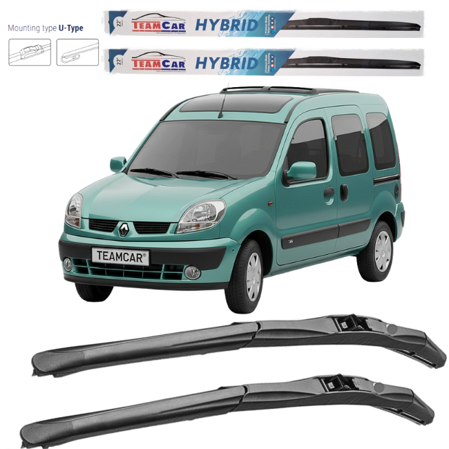 set de ștergătoare față hibrid cu prindere hook pentru Renault Kangoo I Facelift (2003–2008)