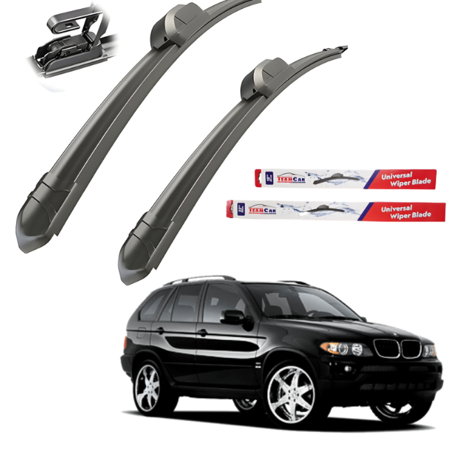 Car wiper blades  and a black Stergatoare BMW X5 E53 (1999–2006) SUV on a white background