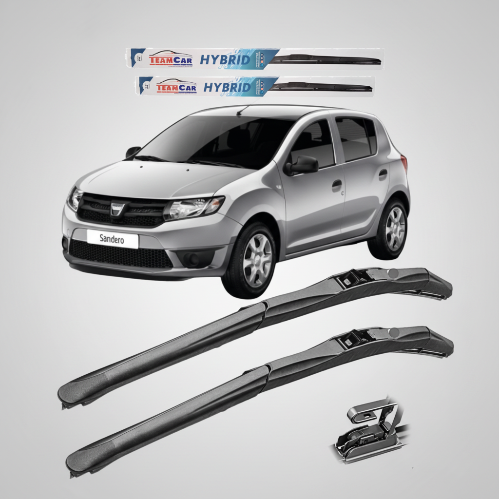Dacia Sandero II (2012–2020) with wiper blades displayed in front on a white background