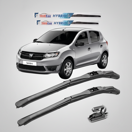 Dacia Sandero II (2012–2020) with wiper blades displayed in front on a white background