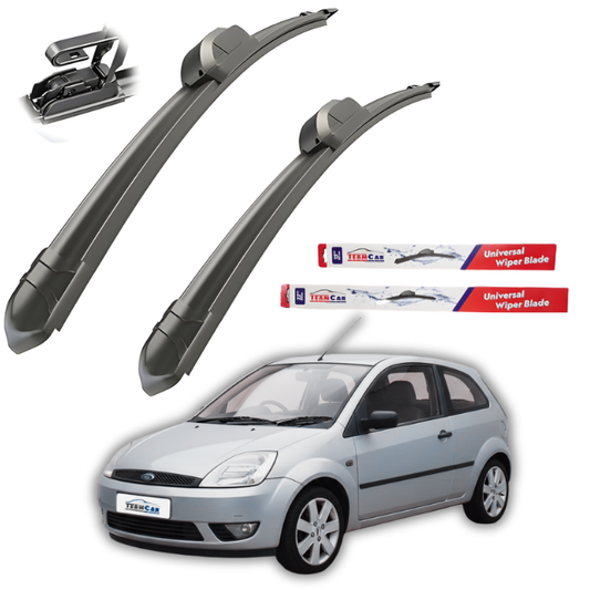 Car wiper blades with a Ford Fiesta V 3 usi (2002–2005) and TeamCar branding on a white background