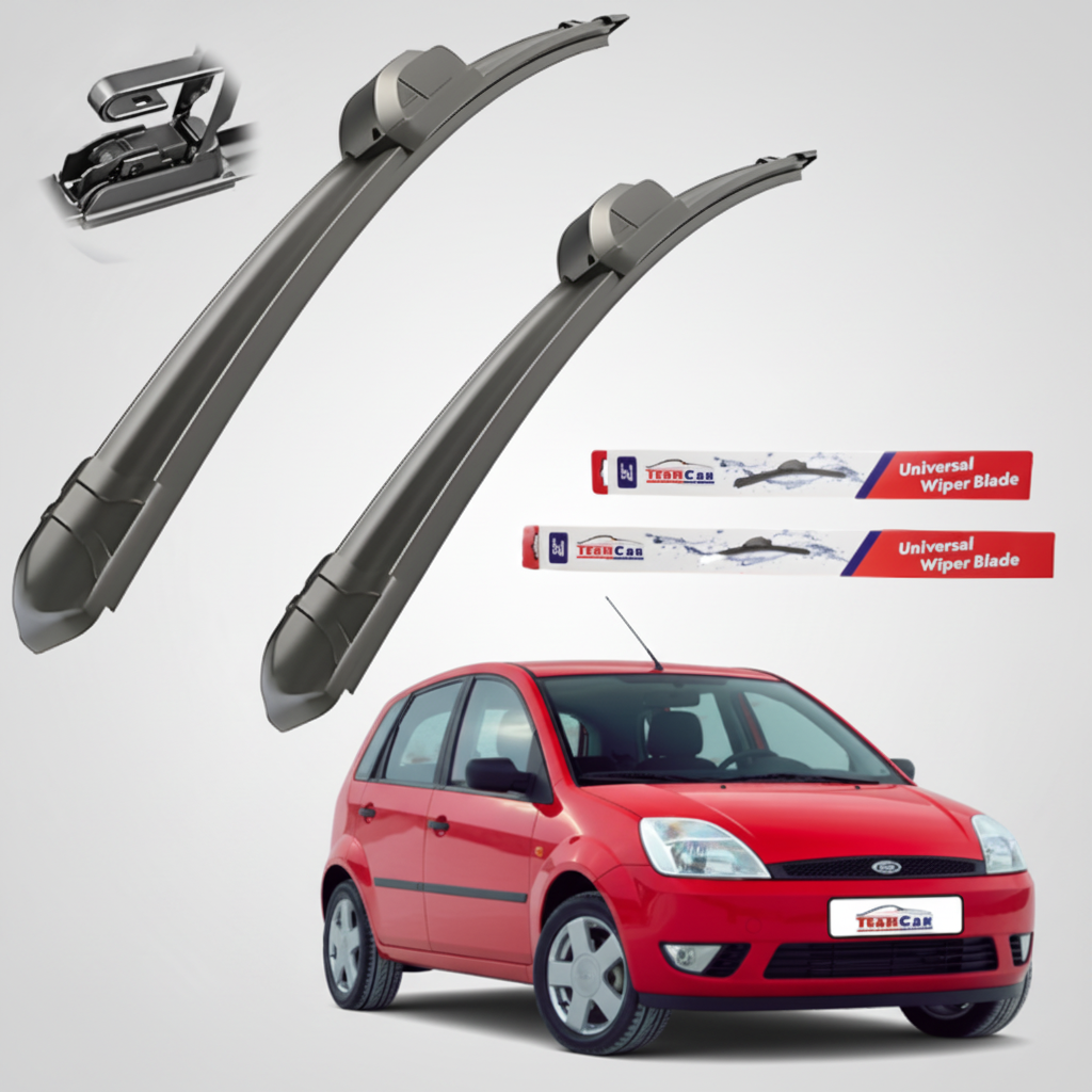 Car wiper blades with a red cFord Fiesta V Hatchback 5 uși (2002–2005) and TeamCar branding on a white background