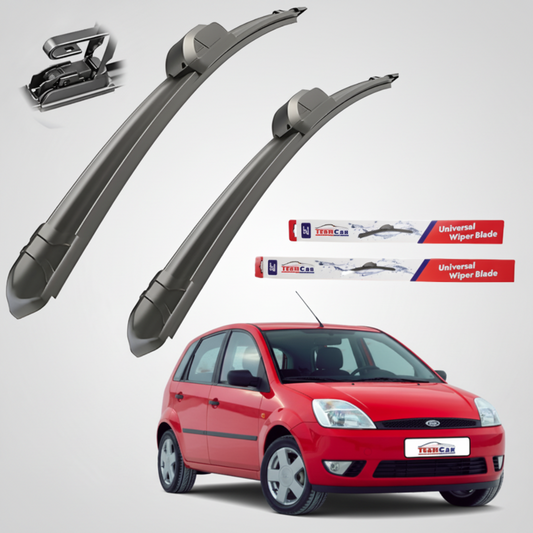 Car wiper blades with a red cFord Fiesta V Hatchback 5 uși (2002–2005) and TeamCar branding on a white background