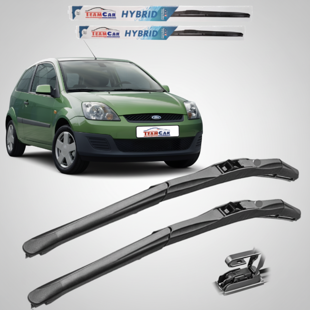 Car wipers with a green Ford Fiesta V Hatchback FL 3 uși (2005–2008) in the background and 'Team Car' branding.