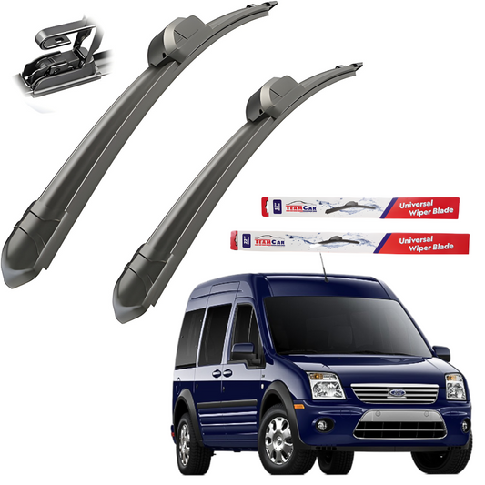 Two car wiper blades with Terya branding on a white background, with a blue car partially visible.