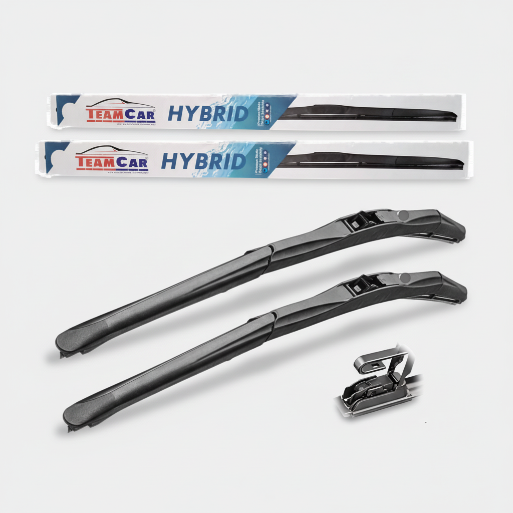 Two TeamCar Hybrid wiper blades with packaging on a white background