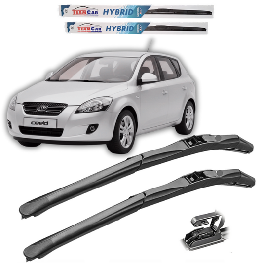 Car wiper blades with a white Kia cee’d I 2006-2009 in the background