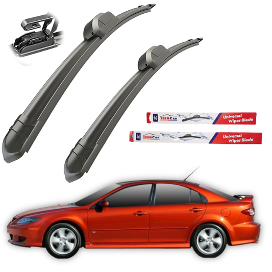 Car wiper blades with TeamCar packaging and a red Mazda 6 Hatchback 5 uși GG3 (2002–2008) on a white background