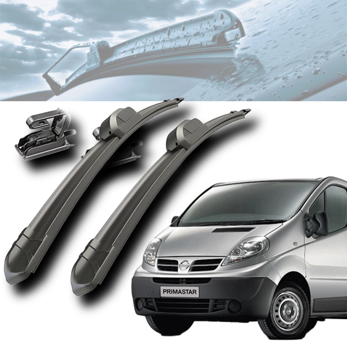 Car wipers with a silver car model on a white background