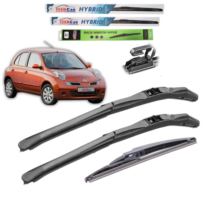 Ștergătoare Nissan Micra K12 (2005–2010) TeamCar® – Set Complet Hybrid