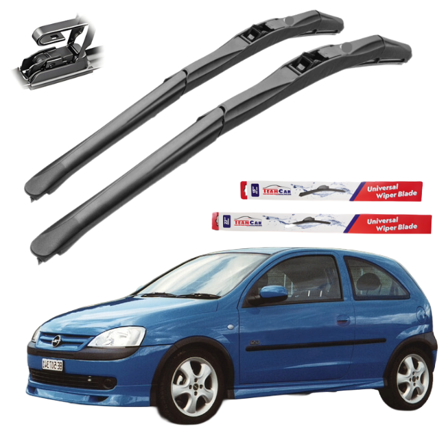 TeamCar® Scheibenwischer Opel Corsa C (2000–2006) – Hybrid, vorne eingestellt 