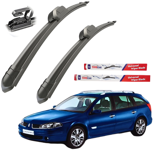 Two car wiper blades with a blue car and Terecab packaging on a white background