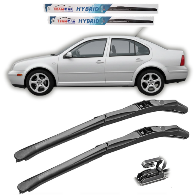 Car wiper blades with a Volkswagen Bora (Jetta Mk4) in the background and 'Team Car' branding.