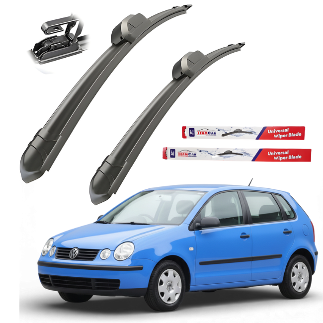Two car wiper blades with a blue car and TiteCar packaging on a white background